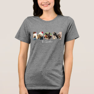Cute MOM Fotocollage, Huisdier Hond, Gepersonalise Tri-Blend Shirt