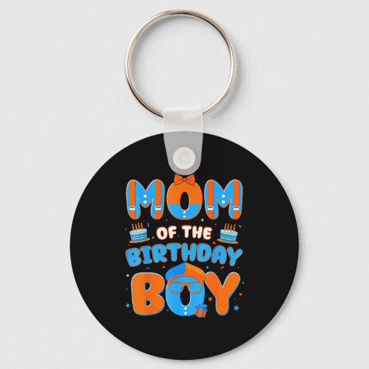 Cute Mom Of The Birthday Boy Matching Blue Orange  Sleutelhanger (Voorkant)