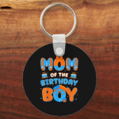 Cute Mom Of The Birthday Boy Matching Blue Orange  Sleutelhanger (Voorkant)