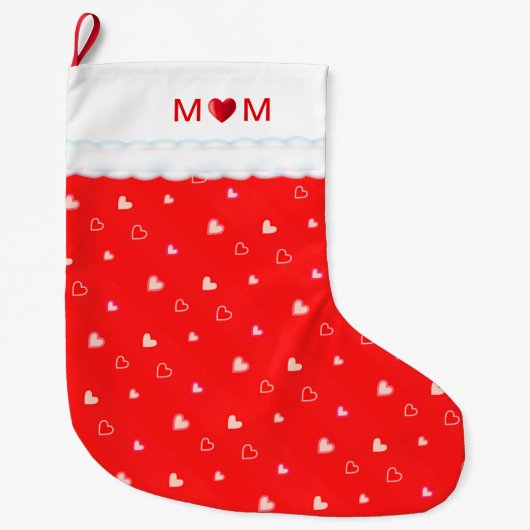 Cute Mom with Heart & Heart Pattern on Red Grote Kerstsok (Voorkant)