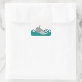 Cute Moma en Baby Whale op de golven Vierkante Sticker (Tas)