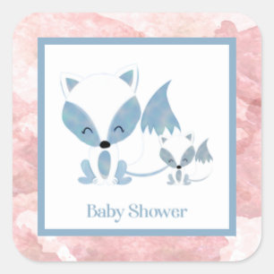 Cute Momma en Baby Fox Baby shower Square Sticker