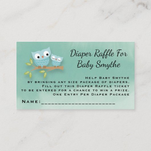 Cute Momma Owl and Baby Owl Diaper Raffle Ticket Informatiekaartje (Achterkant)