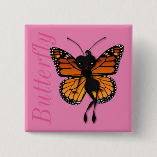 CUTE MONARCH BUTTERFLFLY LADY SQUARE BUTTON