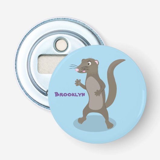 Cute mongoose cartoon illustratie button flesopener (Voorkant)