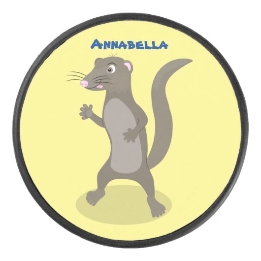 Cute mongoose cartoon illustratie hockey puck (Voorkant)