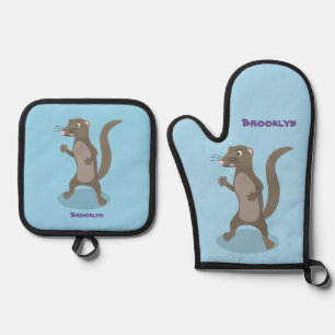 Cute mongoose cartoon illustratie ovenwant & pannenlap set