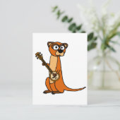 Cute Mongoose Plays Banjo Cartoon Briefkaart (Staand voorkant)
