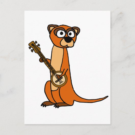 Cute Mongoose Plays Banjo Cartoon Briefkaart (Voorkant)