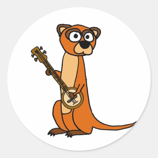 Cute Mongoose Plays Banjo Cartoon Ronde Sticker (Voorkant)