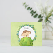 Cute Monkey achter een Struik Party Dank u Briefkaart (Staand voorkant)