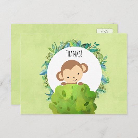 Cute Monkey achter een Struik Party Dank u Briefkaart (Voorkant / Achterkant)