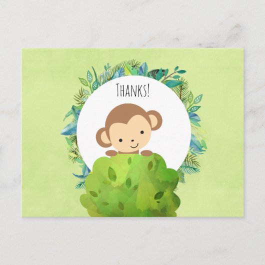 Cute Monkey achter een Struik Party Dank u Briefkaart (Voorkant)