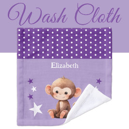 Cute monkey add name polka dots stars purple washandje