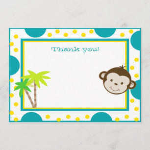 Cute Monkey Aqua Yellow Dot Birthday Dank u Bedankkaart