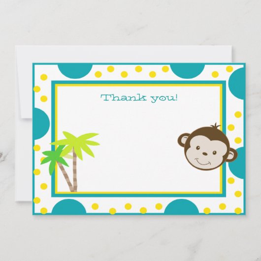 Cute Monkey Aqua Yellow Dot Birthday Dank u Bedankkaart (Voorkant)