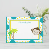 Cute Monkey Aqua Yellow Dot Birthday Dank u Bedankkaart (Staand voorkant)