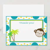 Cute Monkey Aqua Yellow Dot Birthday Dank u Bedankkaart (Voorkant / Achterkant)