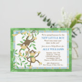 Cute Monkey Banana Baby shower Invitation Kaart (Staand voorkant)
