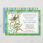 Cute Monkey Banana Baby shower Invitation Kaart (Voorkant / Achterkant)