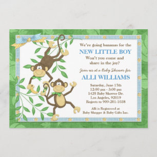 Cute Monkey Banana Baby shower Invitation Kaart