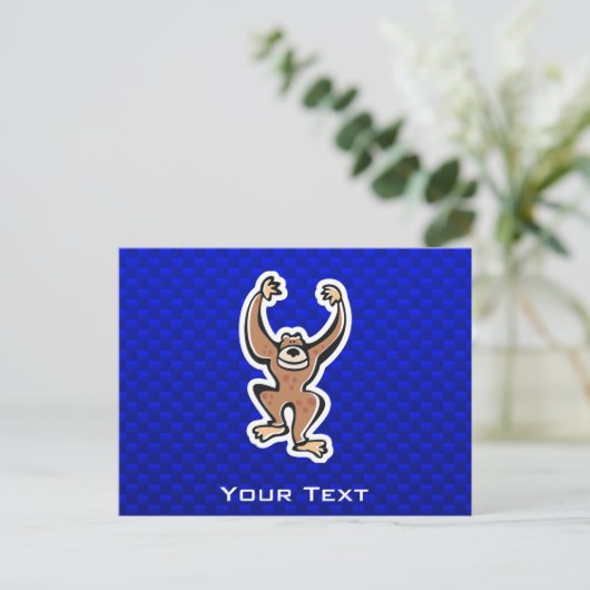Cute Monkey Blauw Briefkaart (Staand voorkant)