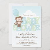 Cute Monkey, blauw en groen Baby shower Kaart (Voorkant)