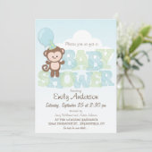 Cute Monkey, blauw en groen Baby shower Kaart (Staand voorkant)