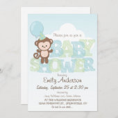 Cute Monkey, blauw en groen Baby shower Kaart (Voorkant / Achterkant)