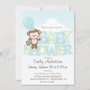 Cute Monkey, blauw en groen Baby shower Kaart