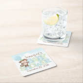 Cute Monkey, blauw en groen Baby shower Kartonnen Onderzetters (Insitu)