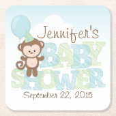 Cute Monkey, blauw en groen Baby shower Kartonnen Onderzetters (Voorkant)