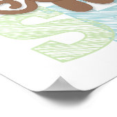Cute Monkey, blauw en groen Baby shower Poster (Hoek)