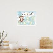 Cute Monkey, blauw en groen Baby shower Poster (Keuken)