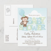 Cute Monkey, blauw en groen Baby shower Uitnodiging Briefkaart (Voorkant / Achterkant)