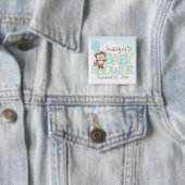 Cute Monkey, blauw en groen Baby shower Vierkante Button 5,1 Cm (In situ)