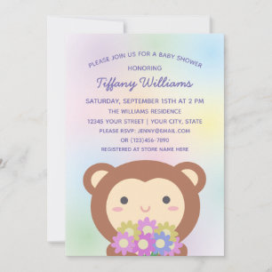 Cute Monkey & Bloemen Geslacht Neutrale Baby Showe Kaart
