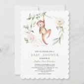 Cute Monkey Bloemige Groene Gouden Baby Shower Kaart (Voorkant)