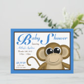 Cute Monkey Blue Baby Shower-uitnodigingen Kaart (Staand voorkant)