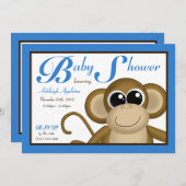 Cute Monkey Blue Baby Shower-uitnodigingen Kaart (Voorkant / Achterkant)