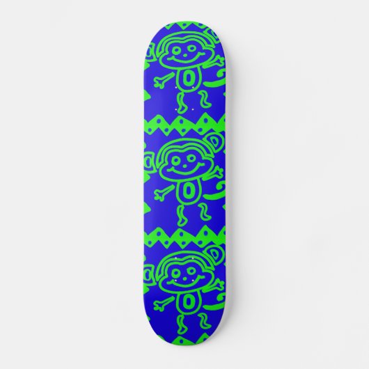 Cute Monkey Blue Lime Green Animal Patroon Skateboard (Voorkant)