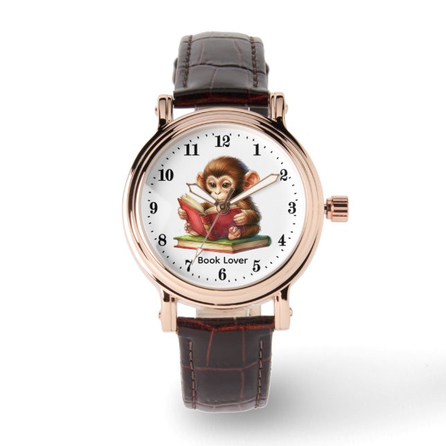 Cute monkey book lovers customizable horloge (Voorkant)