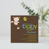Cute Monkey Boy Baby shower Invitation Kaart (Staand voorkant)