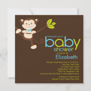 Cute Monkey Boy Baby shower Invitation Kaart