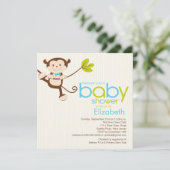 Cute Monkey Boy Baby shower Invitation Kaart (Staand voorkant)
