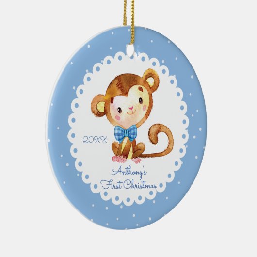 Cute Monkey Boy Baby's eerste kerstversiering Keramisch Ornament (Rechts)