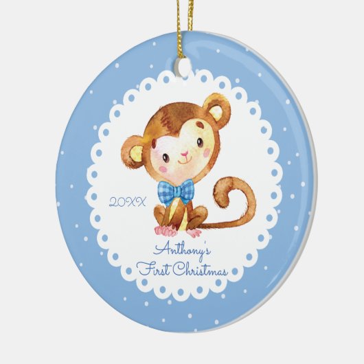 Cute Monkey Boy Baby's eerste kerstversiering Keramisch Ornament (Links)