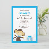 Cute Monkey Boy Birthday Invitation Kaart (Staand voorkant)