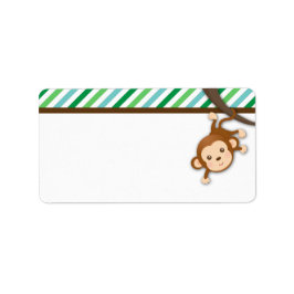 Cute Monkey Boy Oerwoud Safari Birthday Baby showe Etiket