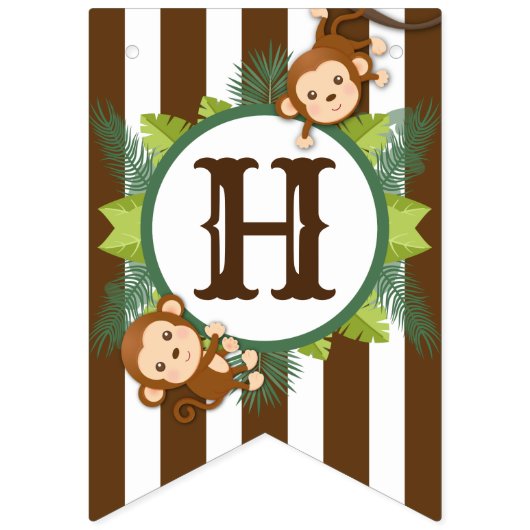 Cute Monkey Boy Oerwoud Safari Name Banner (Tweede vlag)